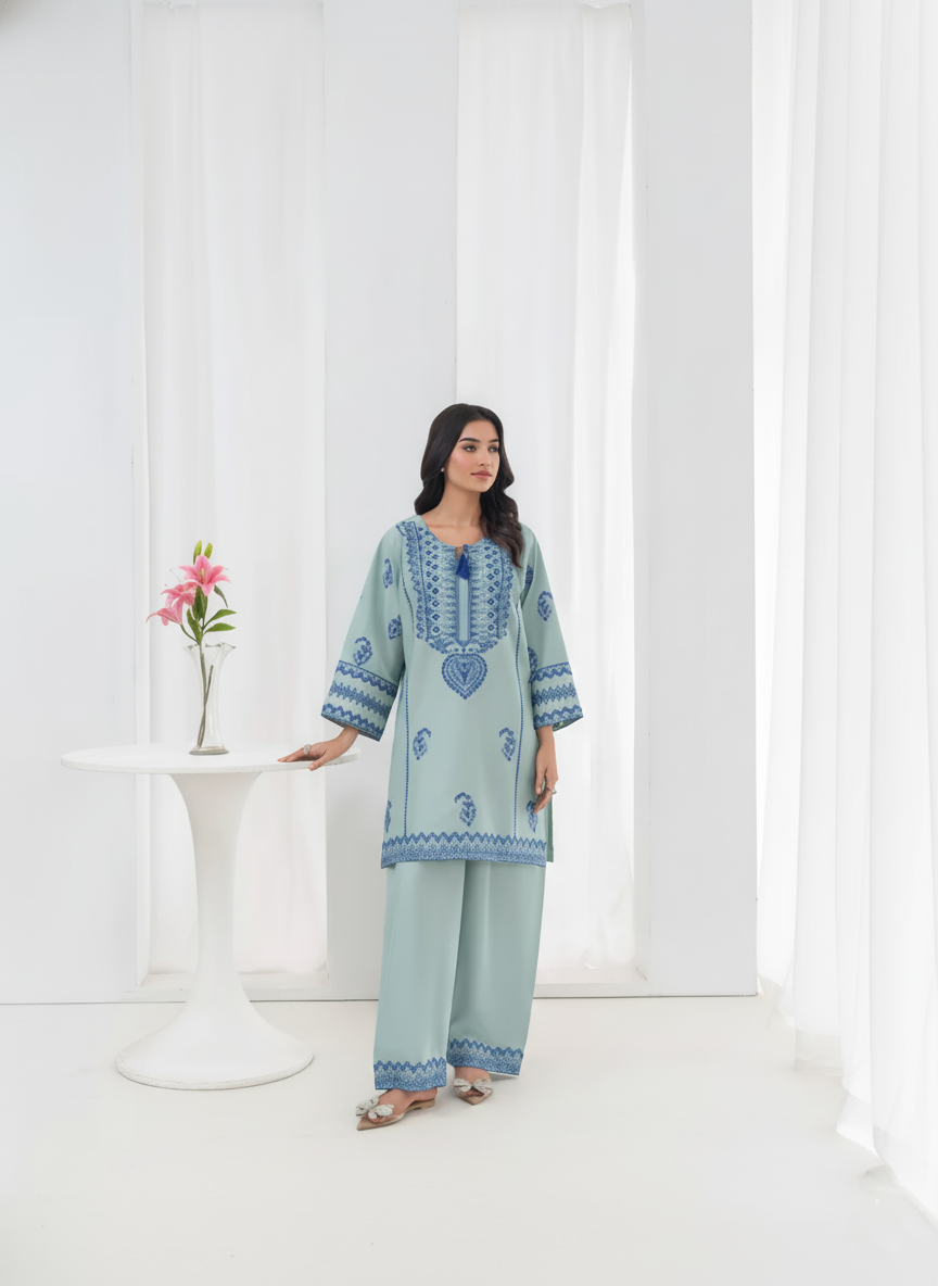 embroidered dupatta, women's scarf, ethnic stole, traditional chunni, light blue shawl, accessory for kurta set.