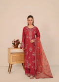 Model wearing Dusty Rose 3-piece embroidered luxury suit with dupatta by Afsura.