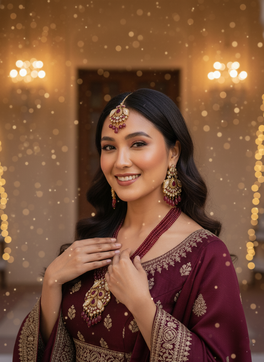 Shahi Laal Multilayered Set