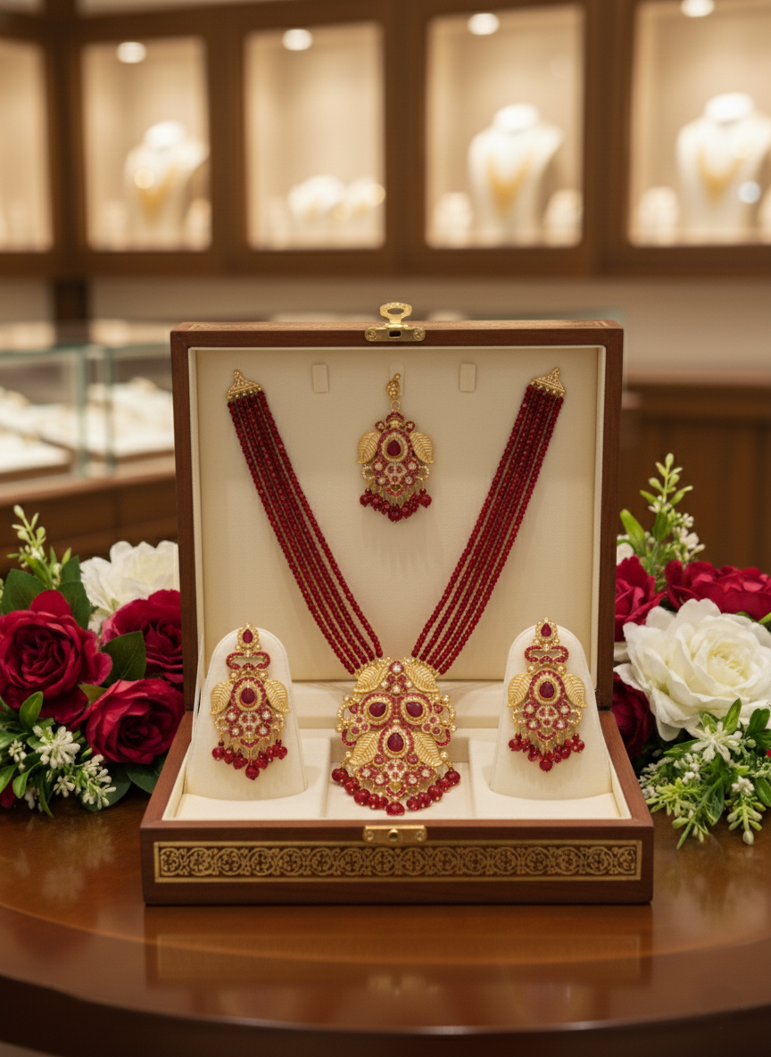 Shahi Laal Multilayered Set