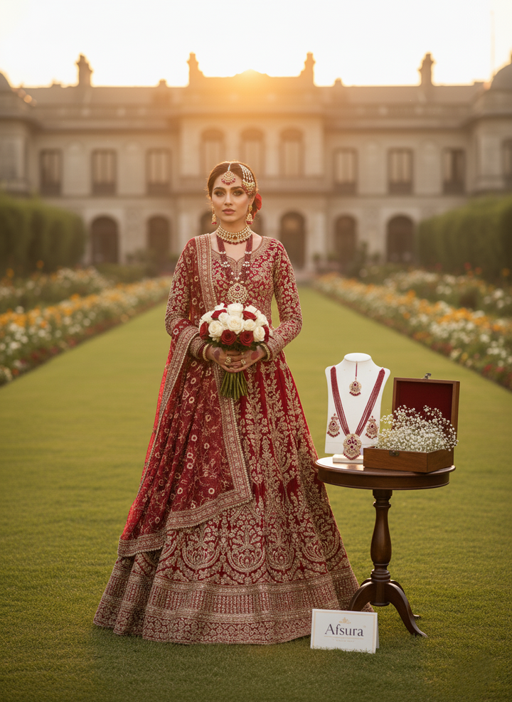 Shahi Laal Multilayered Set