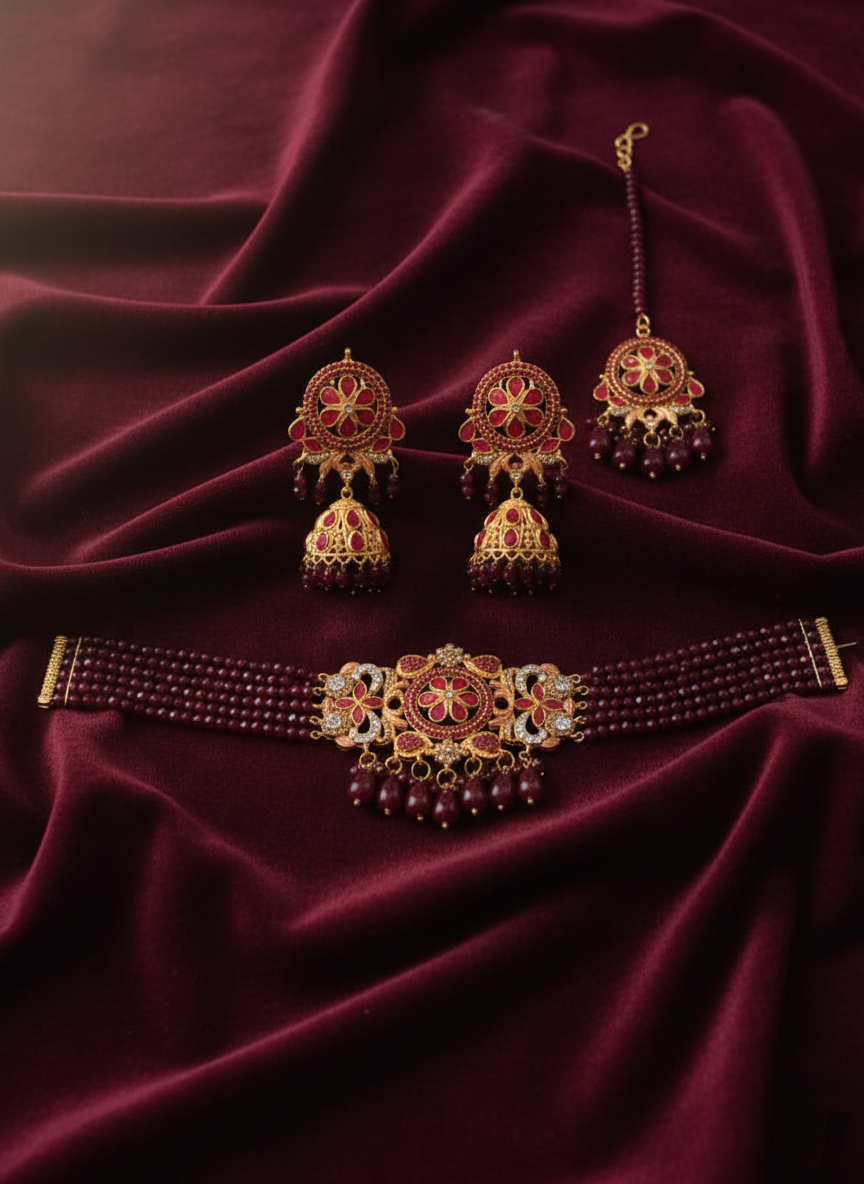Anarkali Ruby Choker Set