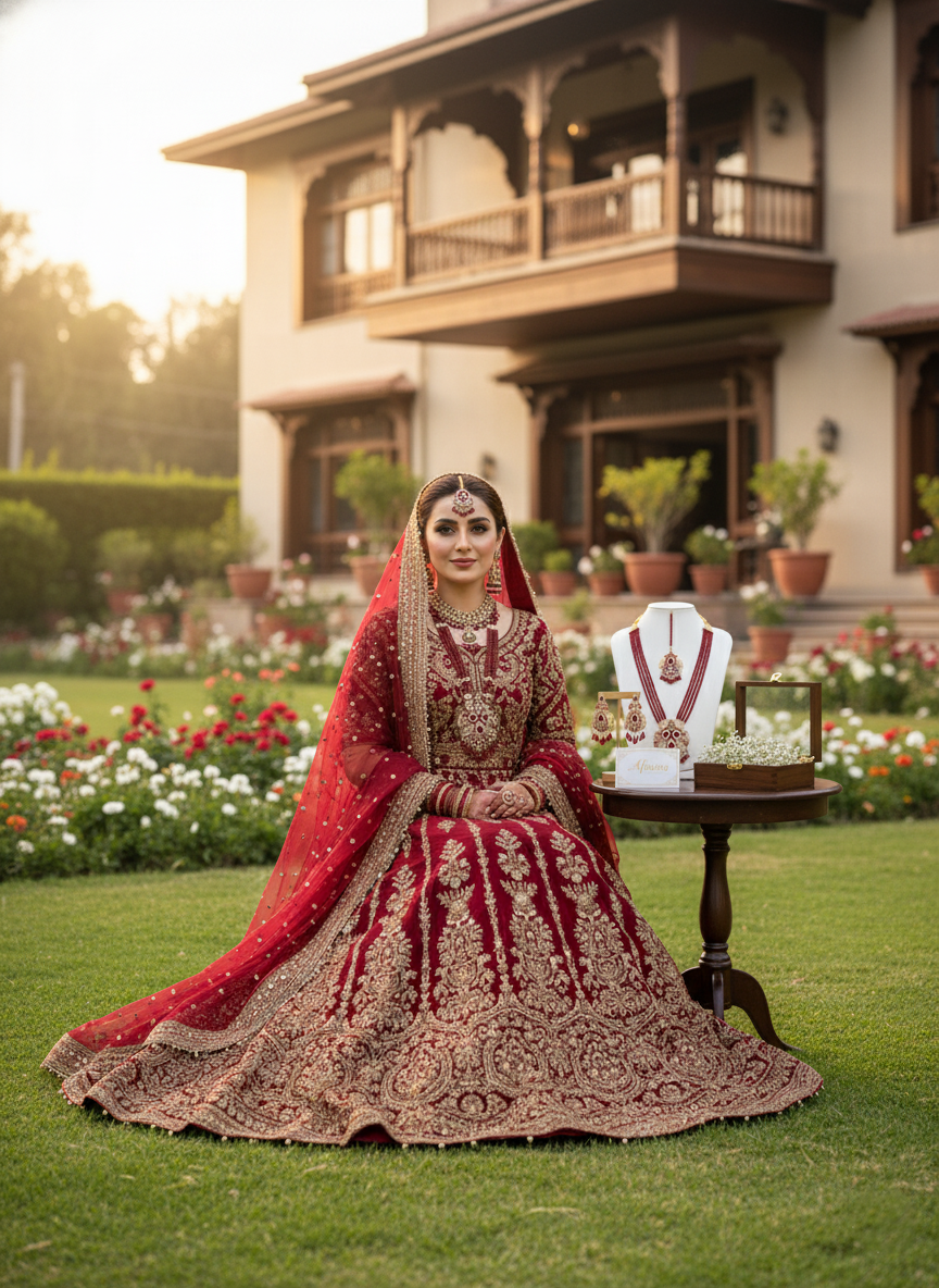 Shahi Laal Multilayered Set