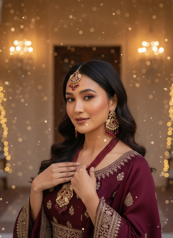 Shahi Laal Multilayered Set