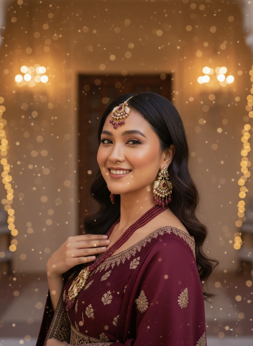 Shahi Laal Multilayered Set