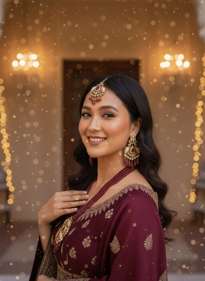 Shahi Laal Multilayered Set