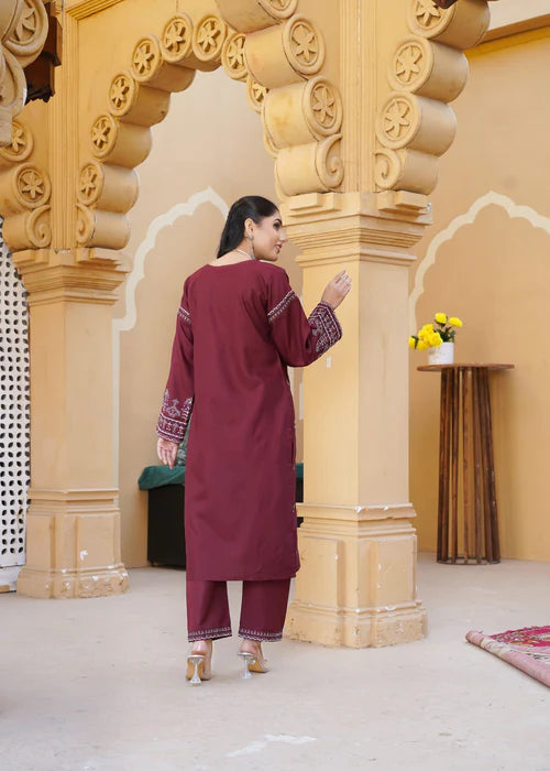 AZUR EMBROIDERED 2PCS - MAROON