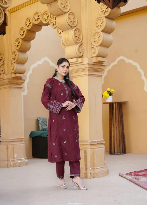 AZUR EMBROIDERED 2PCS - MAROON