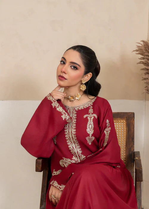 Close-up of the intricate embroidery on the Alishba shirt neckline.