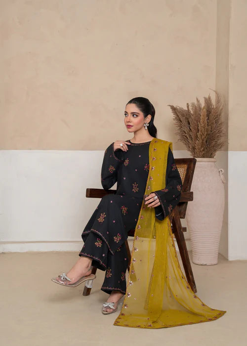 Sheer olive green dupatta with detailed embroidered border finish.